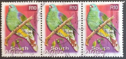 RSA - 2000 7th DEFIN ISSUE - R10 AFRICAN GREEN PIGEON - HORIZONTAL STRIP OF 3 - POSTALLY USED