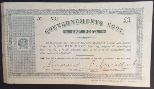 1900 PRETORIA GOVERNMENT NOTES - £20 and £1 - GOOD CONDITION