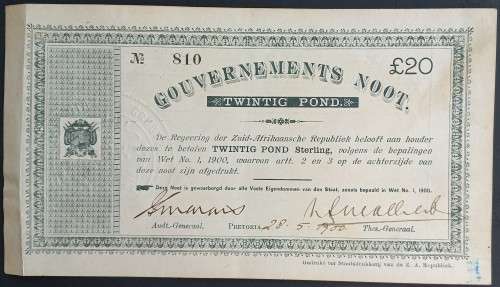 1900 PRETORIA GOVERNMENT NOTES - £20 and £1 - GOOD CONDITION