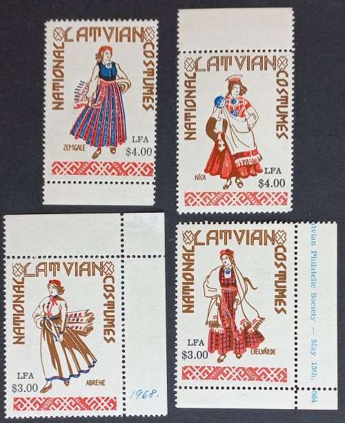 LATVIA - 1964 LATVIAN NATIONAL COSTUMES POSTER STAMPS - FOUR SINGLES - UNUSED