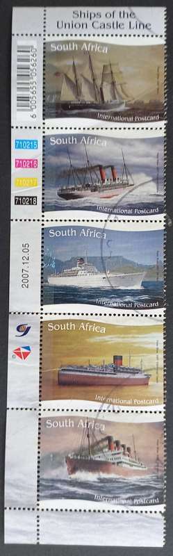 RSA - 2007 SHIPS OF THE UNION CASTLE LINE - FULL SET IN SETENANT STRIP OF 5 - POSTALLY USED