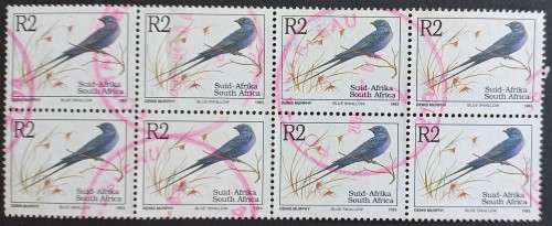 RSA - 1993 6th DEFIN ISSUE (TYPE II) - R2 BLUE SWALLOW - BLOCK OF 8 - POSTALLY USED