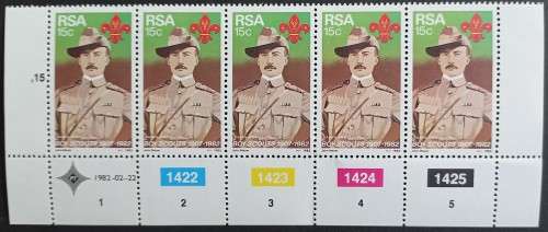 RSA - 1982 BOY SCOUT MOVEMENT - CONTROL STRIP OF 5 - MNH