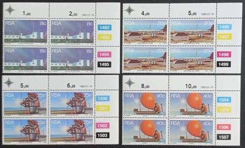 RSA - 1983 WEATHER STATIONS - FULL SET OF CONTROL BLOCKS OF 4 - MNH