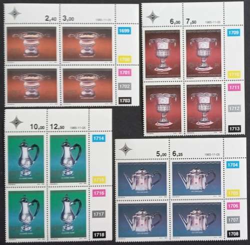 RSA - 1985 CAPE SILVER - FULL SET OF CONTROL BLOCKS OF 4 - MNH
