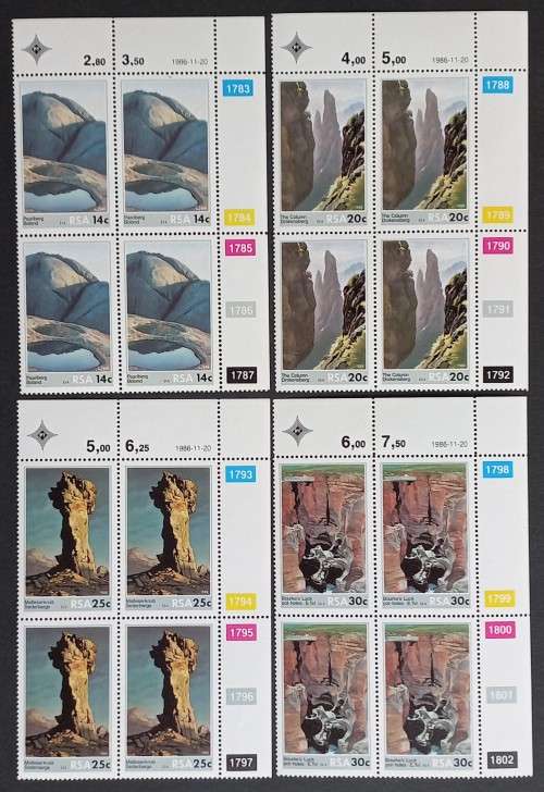 RSA - 1986 SCENIC BEAUTY - FULL SET OF CONTROL BLOCKS OF 4 - MNH