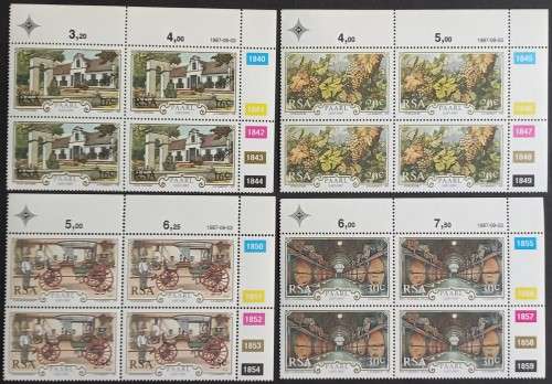 RSA - 1987 300th ANNIV OF PAARL - FULL SET OF CONTROL BLOCKS OF 4 - MNH