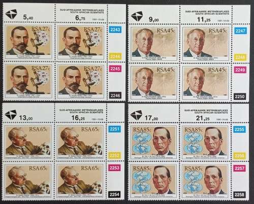 RSA - 1991 SOUTH AFRICAN SCIENTISTS - FULL SET OF CONTROL BLOCKS OF 4 - MNH