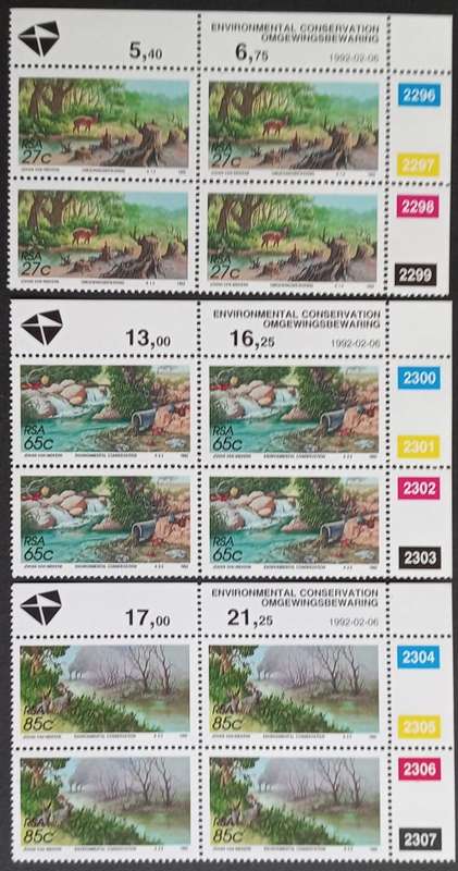 RSA - 1992 ENVIRONMENTAL CONSERVATION - FULL SET OF CONTROL BLOCKS OF 4 - MNH