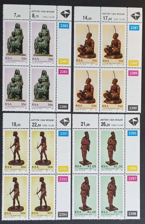 RSA - 1992 ANTON VAN WOUW - FULL SET OF CONTROL BLOCKS OF 4 - MNH