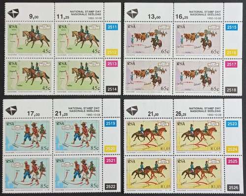 RSA - 1993 NATIONAL STAMP DAY - FULL SET OF CONTROL BLOCKS OF 4 - MNH