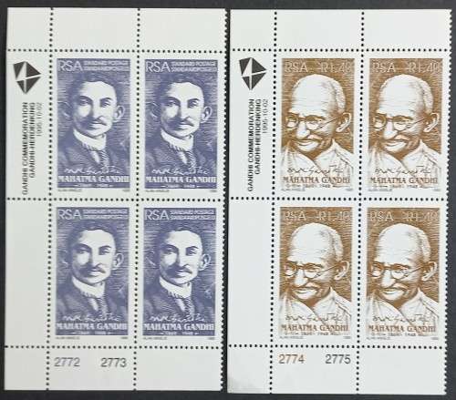 RSA - 1995 MAHATMA GANDHI - FULL SET OF CONTROL BLOCKS OF 4 - MNH