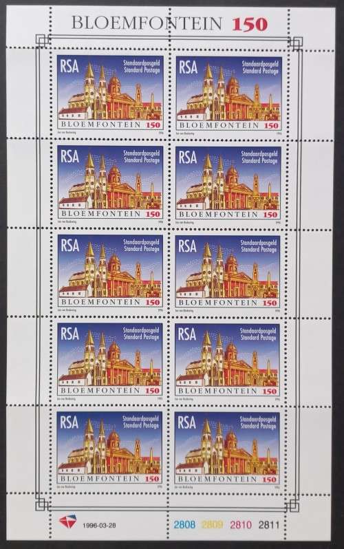 RSA - 1996 150th ANNIV OF BLOEMFONTEIN - FULL SHEETLET OF 10 - UNUSED