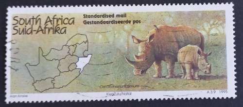 RSA - 1995 TOURISM KWAZULU-NATAL `RHINOCERUS` - SINGLE - POSTALLY USED