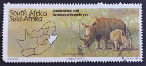 RSA - 1995 TOURISM KWAZULU-NATAL `RHINOCERUS` - SINGLE - POSTALLY USED