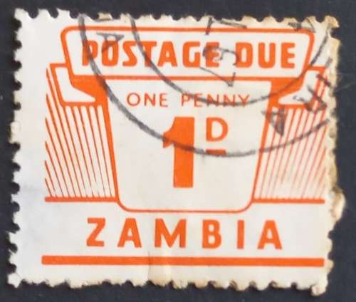 **R1 START** ZAMBIA - 1964 POSTAGE DUE - 1d ORANGE - SINGLE - USED