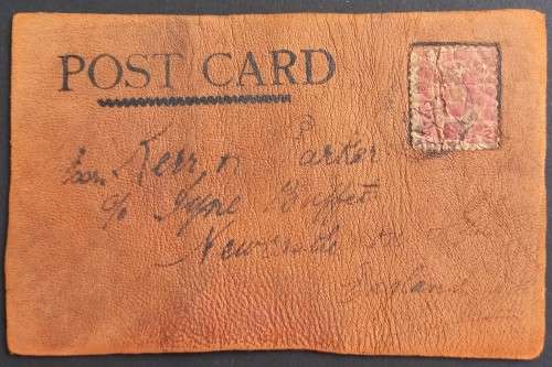 UNUSUAL - LEATHER POSTCARD - CANADA TO ENGLAND - POSTED WITH KEVII STAMP