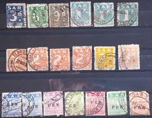 SOUTH AFRICAN  RAILWAYS `PARCEL` STAMPS - SELECTION OF 19 SINGLES - USED