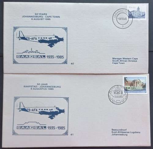 RSA - 1985 SAA FLIGHT COVER # 40 and 41 - JHB-CT-JHB