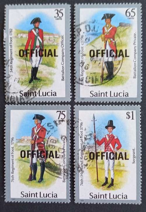 St. Lucia - 1985 Military Uniform "Officials" - Selection of 4 Singles - Used