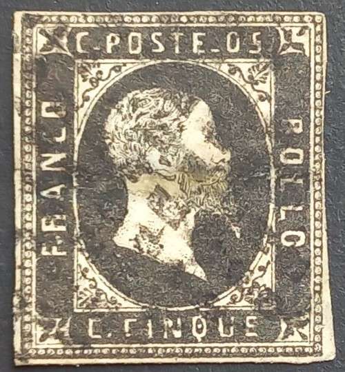 SARDINIA - 1851 DEFIN ISSUE (IMPERF) - 5c BLACK - USED