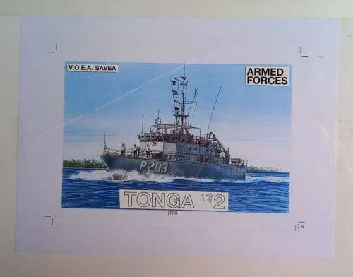 TONGA - 1991 DEFENCE FORCE - T$2 `SAVEA` PATROL BOAT - ARTWORK