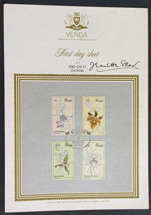 VENDA - 1981 ORCHIDS - COLLECTORS SHEET No. 1.8.3 SIGNED BY ARTIST, JEANETTE STEAD