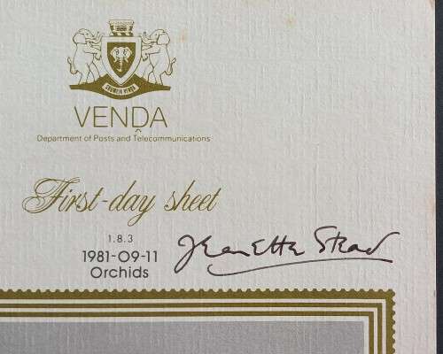 VENDA - 1981 ORCHIDS - COLLECTORS SHEET No. 1.8.3 SIGNED BY ARTIST, JEANETTE STEAD