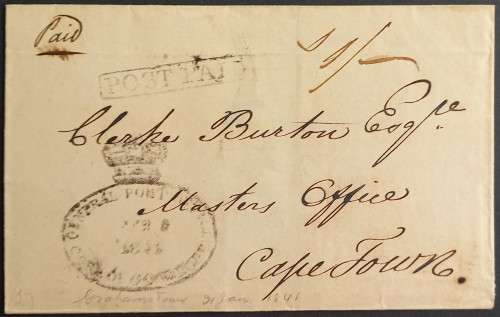 Postal History - 1841 Cover to Cape Town with COGH Date Stamp