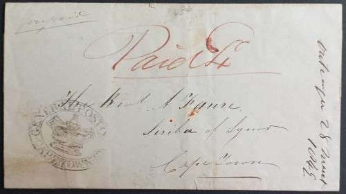 POSTAL HISTORY - 1849 COVER TO CAPE TOWN WITH POST OFFICE STAMP