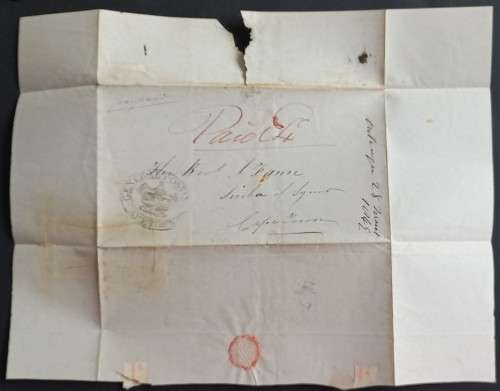 POSTAL HISTORY - 1849 COVER TO CAPE TOWN WITH POST OFFICE STAMP