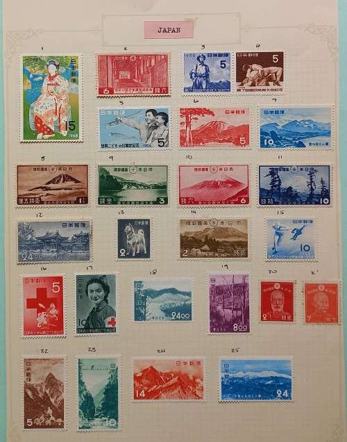 JAPAN - EXCELLENT SELECTION OF 25 UNUSED SINGLES (GOOD VALUE ITEMS) - HINGED TO PAPER