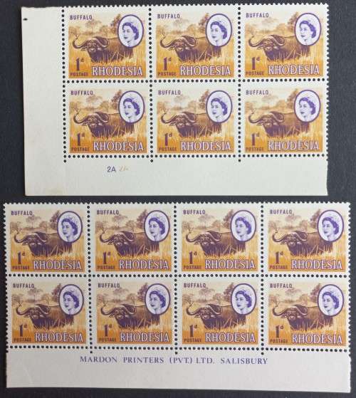 RHODESIA - 1966-70 DEFIN ISSUE (MARDON) - 1d BUFFALO (2nd PRINTING) - CONTROL/IMPRINT BLOCKS - MNH