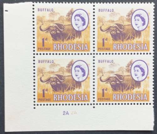 RHODESIA - 1966-70 DEFIN ISSUE (MARDON) - 1d BUFFALO (2nd PRINT) - CONTROL BLOCK OF 4 - MNH