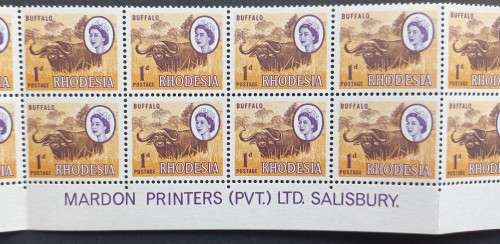 RHODESIA - 1966-70 DEFIN ISSUE (MARDON) - 1d BUFFALO (1st PRINT) - CONTROL/IMPRINT BLOCK OF 22 - MNH
