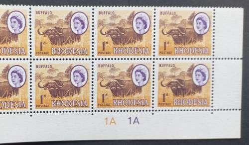 RHODESIA - 1966-70 DEFIN ISSUE (MARDON) - 1d BUFFALO (1st PRINT) - CONTROL/IMPRINT BLOCK OF 22 - MNH