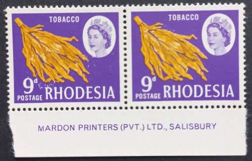 RHODESIA - 1966-70 DEFIN ISSUE (MARDON) - 9d TOBACCO - IMPRINT PAIR - MNH