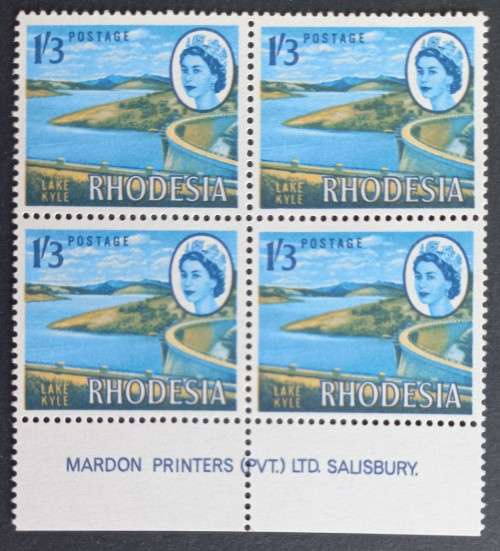 RHODESIA - 1966-70 DEFIN ISSUE (MARDON) - 1s3d LAKE KYLE - IMPRINT BLOCKOF 4 - MNH