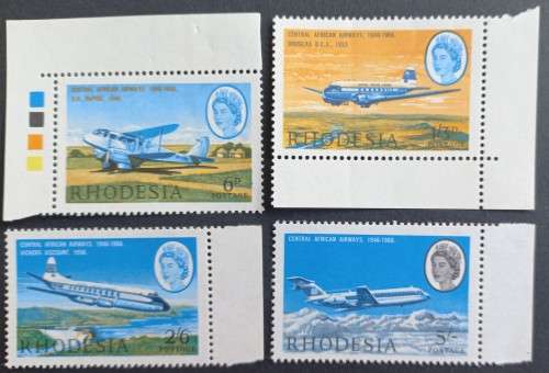 RHODESIA - 1966 20th ANNIV OF CENTRAL AFRICAN AIRWAYS - FULL SET IN MARGINAL SINGLES - UNUSED