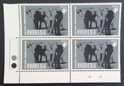 RHODESIA - 1967 NATURE CONSERVATION - 4d ELEPHANTS - CONTROL BLOCK OF 4 - MNH