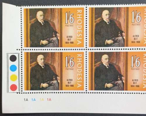 RHODESIA - 1968 SIR ALFRED BEIT - CONTROL/IMPRINT BLOCK OF 18 - MNH