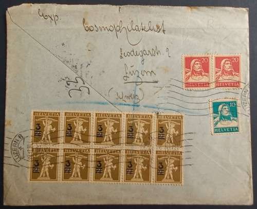 POSTAL HISTORY - 1930 PRIVATE COVER LUZERN, SWITZERLAND TO UNITED KINGDOM WITH STAMPS ON REVERSE