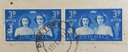 UNION - 1947 ROYAL VISIT - FULL SET OF PAIRS ON PRIVATE FDC (3d PAIR CONTAINS `BLACK EYED PRINCESS`)