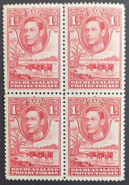BECHUANALAND - 1938-52 DEFIN ISSUE KGVI - 1d SCARLET - BLOCK OF 4 - MNH