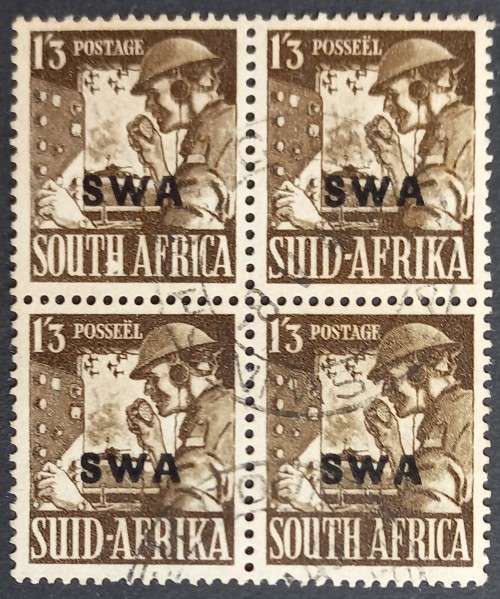 SWA - 1943 Addt Value to War Effort Optd "SWA" - 1s3d Brown - Block of 4 - Used