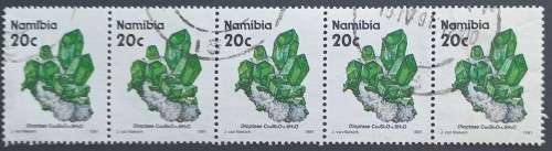 **R1 START** NAMIBIA - 1991 1st DEFIN ISSUE - 20c DIOPTASE - STRIP OF 5 - POSTALLY USED