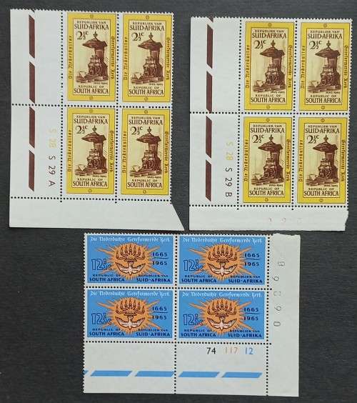 RSA - 1965 TERCENTENARY OF DUTCH REFORMED CHURCH -  FULL SET OF CONTROL BLOCK OF 4 - MNH