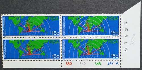 RSA - 1973 WORLD TELECOMMUNICATIONS DAY - CONTROL BLOCK OF 4 - MNH
