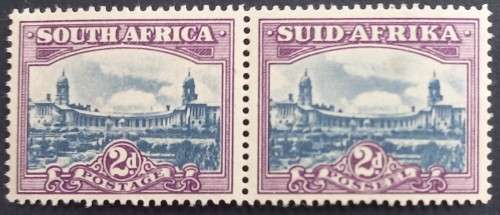 UNION 1945-48 UNION BUILDINGS (REDRAWN) - 2d GREY & VIOLET (2 TOUCHES THE CIRCLE) - PAIR - UNUSED