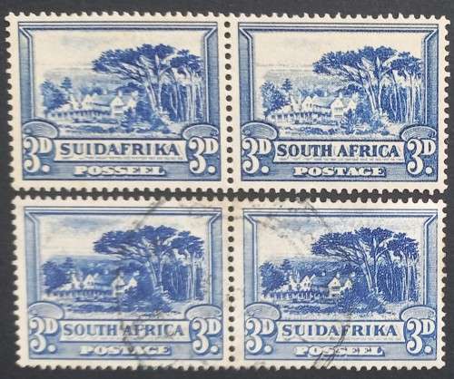 UNION - 1930-45 DEFIN ISSUE ROTO PRINT PRETORIA - 3d BLUE - 2 x PAIR - USED/UNUSED